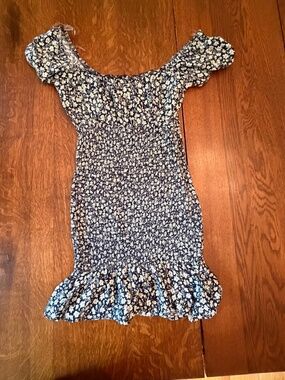 Wild Fable Navy Floral Smocked Puff Sleeve Mini Dress/Cottagecore Size Small